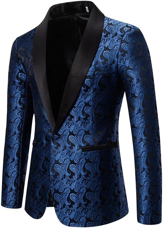 Men's Floral Suit Jacket Slim Fit Notch Lapel Single Breasted Blazer Jacquard Business Suit Jacket
