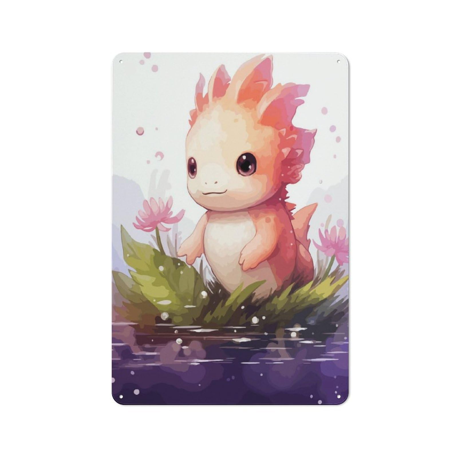 Junmoney Axolotl Watercolor For Dining Room Or Kitchen, Rustic Metal Sign 30X20cm, For Home Interiors, Feature Walls And Decorative Displays