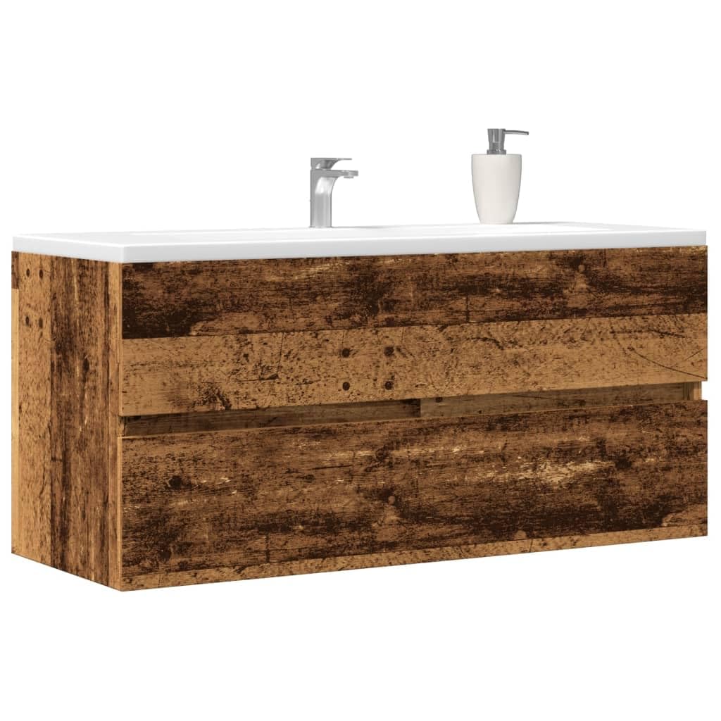 Mueble de lavabo de madera vieja contra la falta de espacio