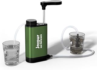 Joypur Filtre à eau Survie en plein air - Filtre à eau potable en métal avec une capacité de filtration de 6000 L Purificateur d'eau portable pour le camping la randonnée l'urgence etc. (Vert armée)