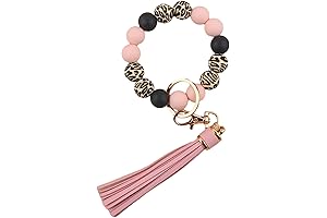 Leopard Silicone Beaded Wristlet Keychain