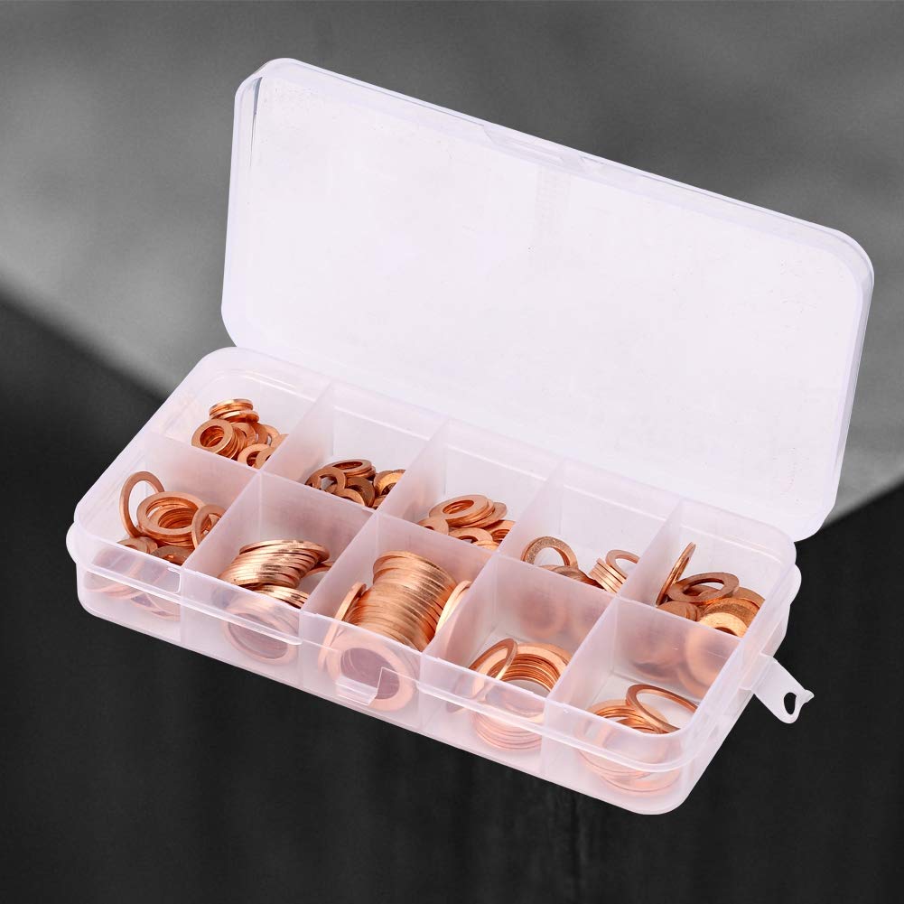 200 Pcs Solid Copper Washers, Professional Flat s Set, Flat Washer Combo Kit, Hardware with Storage Box