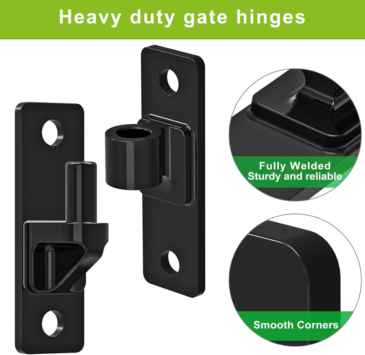 Heavy Duty 4.9" Gate Hinges, Steel Hinges with Electroplated Coating, 2‑Pack Wall‑Mount Female & Male Hinges for Fences & Farm Gates, 600 lbs Capacity