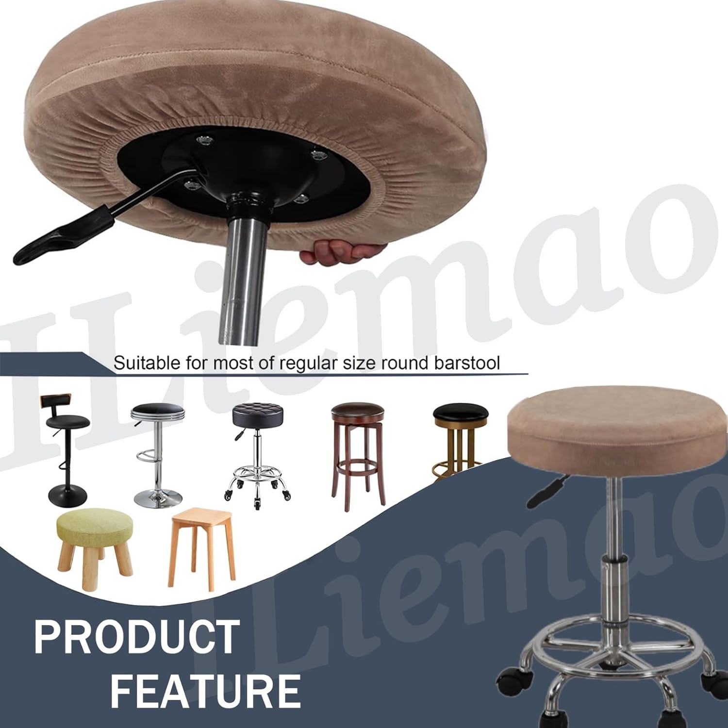 Bar Stool Covers Slipcovers Set of 2 Round Cover Elastic Washable Seat for Diameter Chair Cushion Stretch Barstool Kitchen Dining Room Circle Soft Easy to Clean Velvet(Pink,90x15cm)