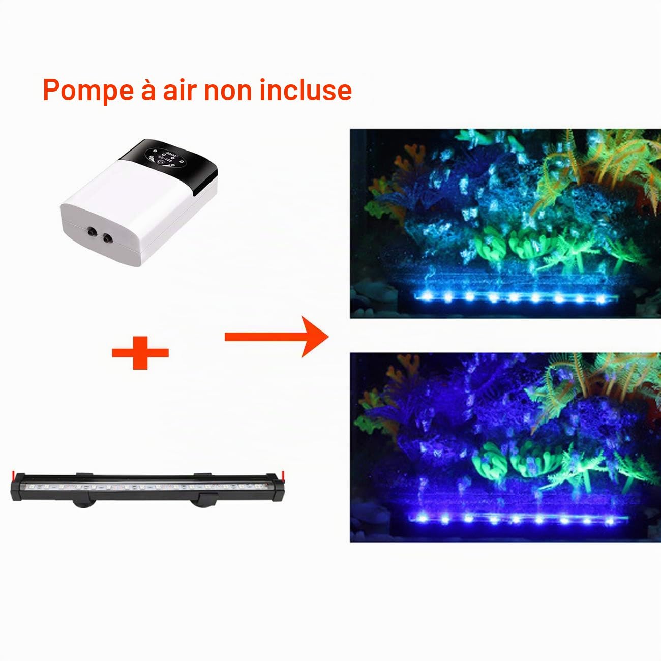 Tube LED RVB à bulles d'air pour aquarium, 16 couleurs, 4 modes, télécommande IP68 submersible (18 cm)
