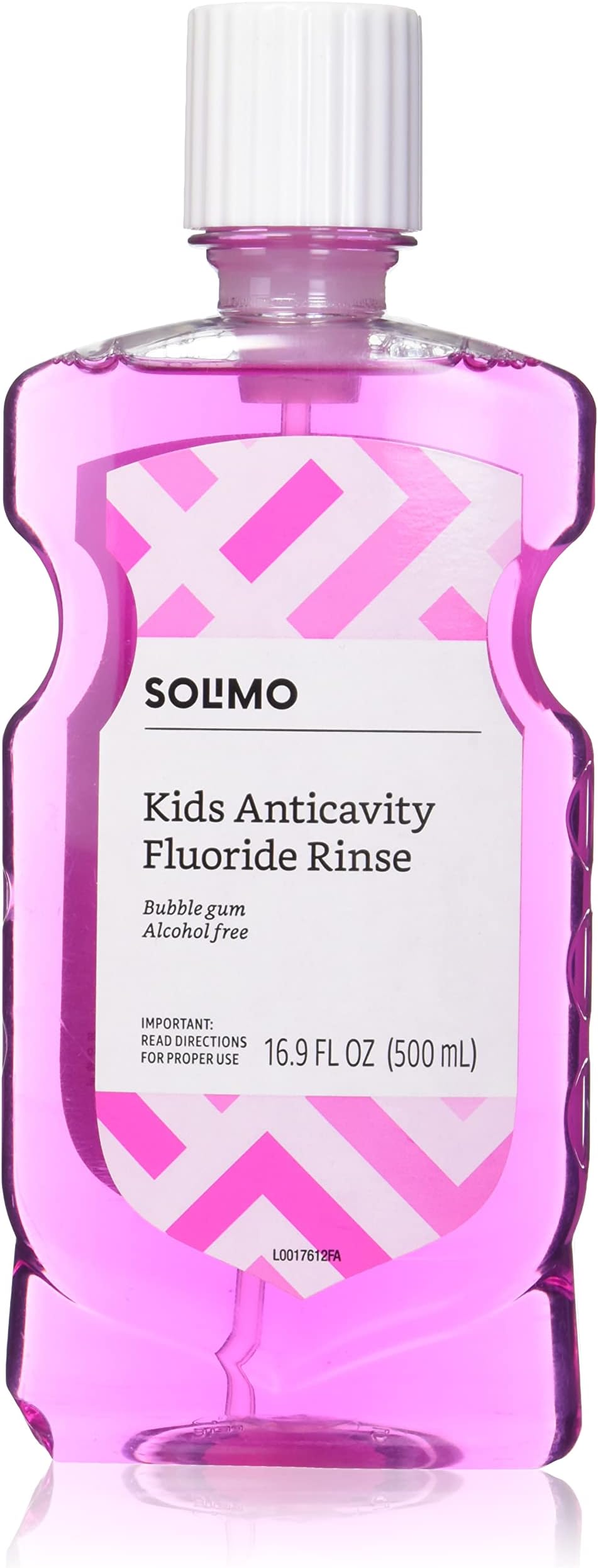 Amazon Brand - Solimo Kids Anticavity Fluoride Rinse, Alcohol Free, Bubble Gum, 500mL, 16.9 fl oz (Pack of 1)