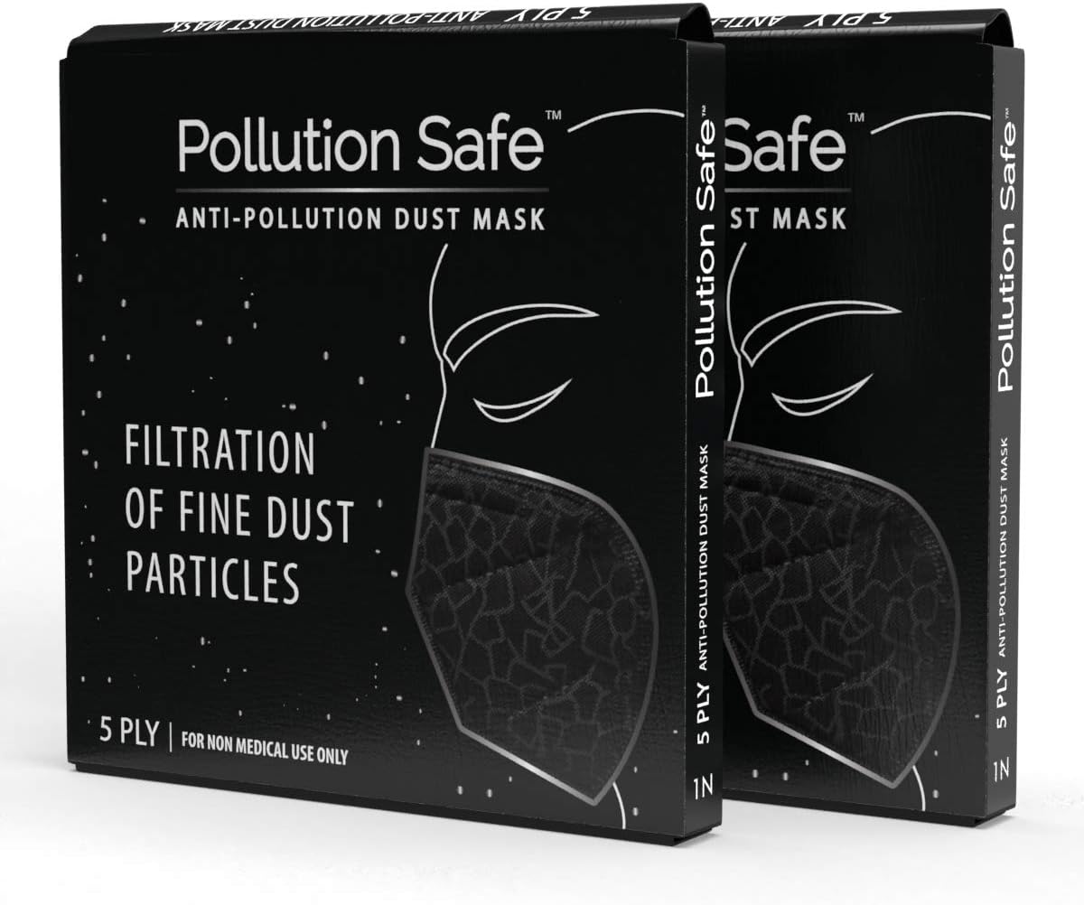 Pollution Safe Anti Pollution Dust Mask - 5 Ply Non-Medical Grade (Pack of 2)