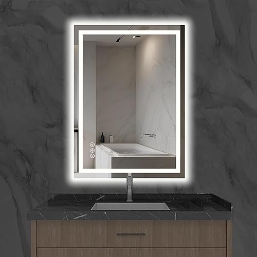 Espejo de baño LED de 24 x 32 con luces, espejo de tocador de baño con retroiluminación y luz delantera, LED regulable continuo para baño,