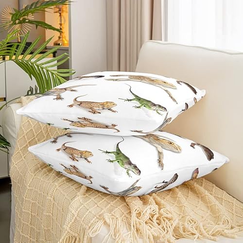 Reptile Throw Pillow Covers Soft Square 18"X18" Leopard Gecko Cushion Case Home Decor Set Of 2 Pillow Cases Primitive Wildlife Lizard Beige Pillowcases For Couch Sofa Living Room Bedroom Bed Chair #TOP2