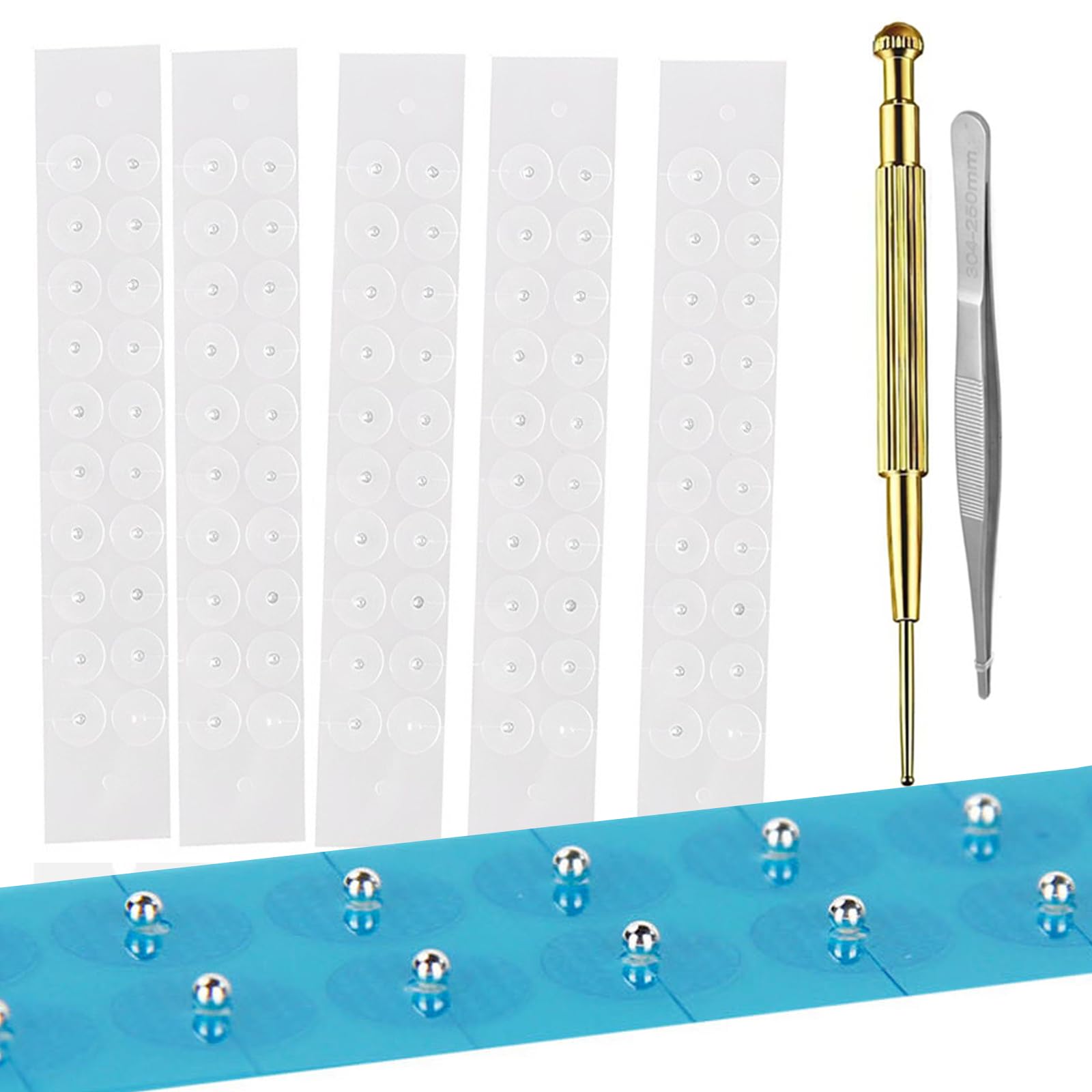 Ear Seeds Acupuncture Kit - 100 Pieces - Acupressure with Ears Seed, with Bonus Free Chart and Brass Acupressure Probe - for Balance & Wellness (Silver-100pcs)