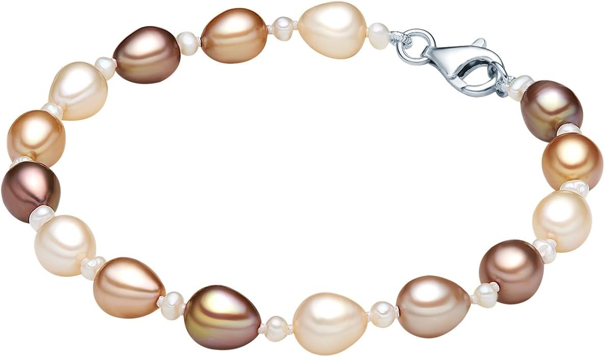 Valero Pearls Sterling Silver 925 rhodium-plated Ladies Bracelet with Freshwater cultured Pearls Champagne Toffee 00474531