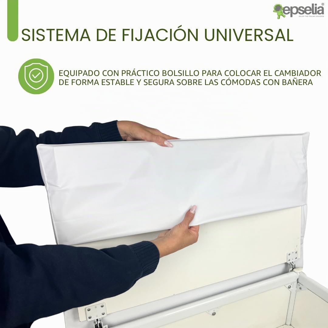 EPSELIA - Colchón cambiador de PVC, bolsillo de fijación no tóxico conforme a EN71, prueba antivuelco conforme a EN 12221, 80 x 50 x 10 cm, fácil mantenimiento