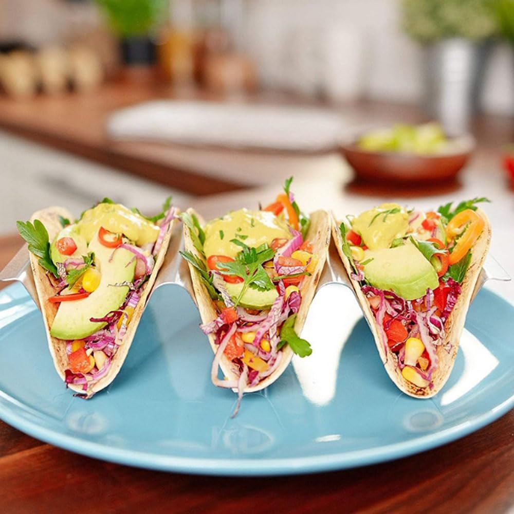 Anicy 4 Stück Taco Halter - Taco Ständer mit Griffen, Wellenform Metall Taco Rack Taco Tabletts Küche Gadget für Tacos Sandwiches Würste behalter