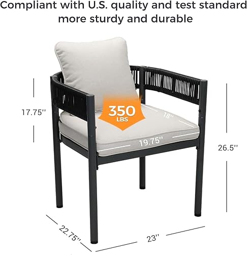 Miniatura 5 de Grand patio Juego de 2 sillas de comedor al aire libre, 2 sillas de comedor para patio, sillas fijas de mimbre tejido de metal con cojines grises
