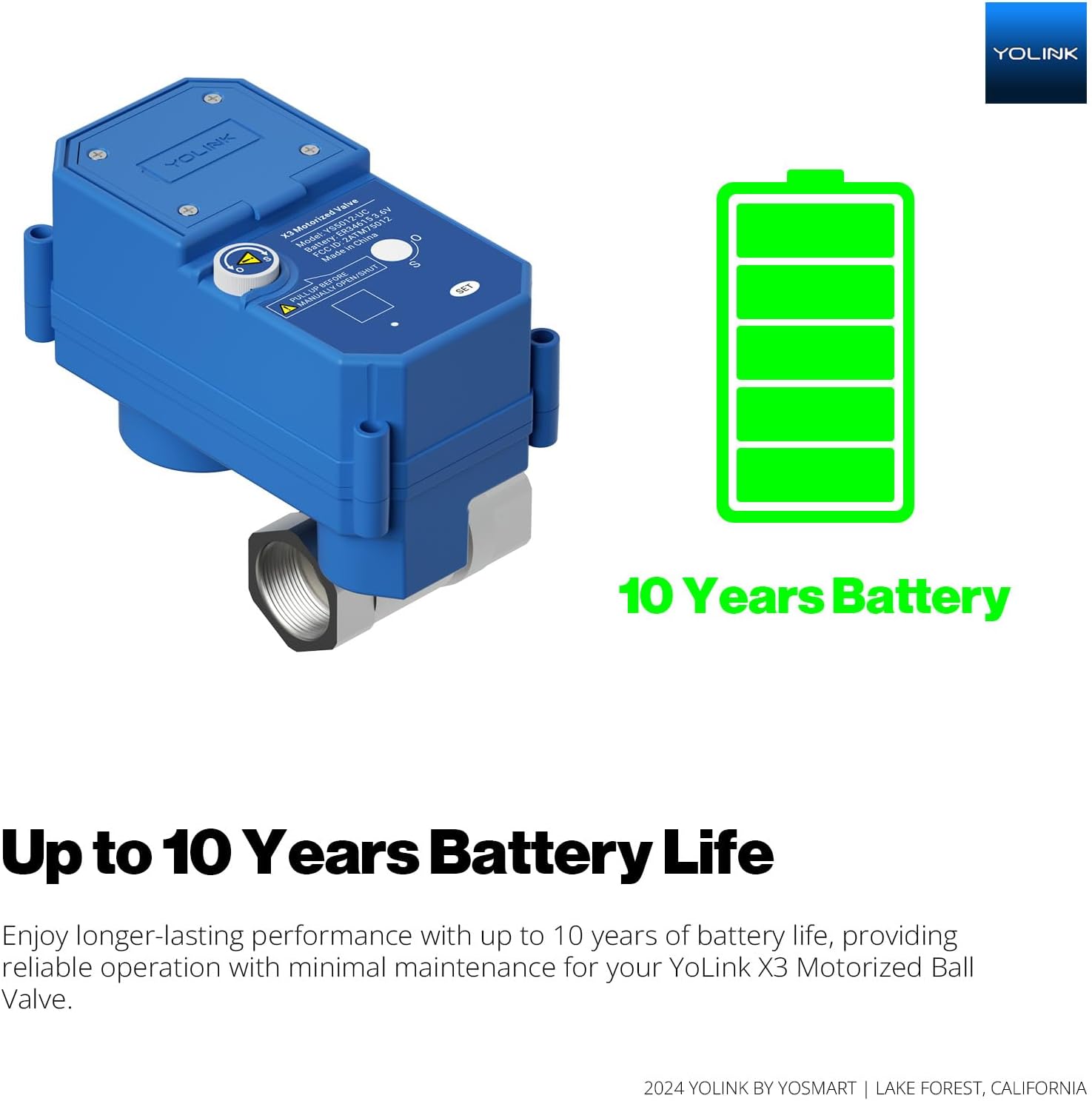 NSF Certified YoLink Leak Protection Kit, 1" Battery-Powered Shutoff Valve w/ Controller + 3 Leak Sensors + Hub, D2D Offline Auto Shutoff, LoRa Long-Range, App/Email/SMS Alerts, 10+ Year Battery