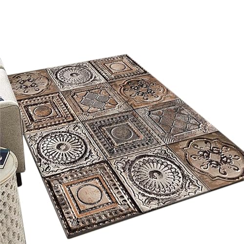 Tapis Lavable Pile Courte Décoration Moelleux Antidérapant Bohême Floral Ancien Tapis pour Salon Chambre Bureau Tapis de Plancher Tailles et Couleurs Choix Polypropylène(marron4,80x120cm) Cover