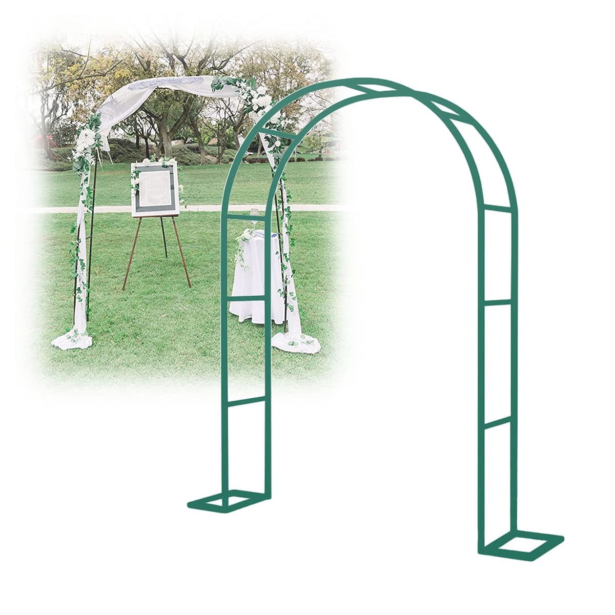 Arco para Rosas y Espalderas de Exterior Soporte para Plantas Trepadoras, Arco de Jardín con Base, Enrejado de Arco para Plantas de Tomate, Arco de Metal para Boda ( Color : Verde , Size : W200xH230cm