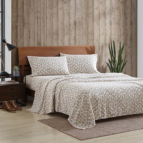 Image of Eddie Bauer - Flannel Sheets Queen Size, Anti-Pilling & Wrinkle Resistant Cotton, Soft for All-Season Comfort - Bed Sheets with Matching Pillowcases & Fitted Sheet (Little Creek Pine Cone Beige)