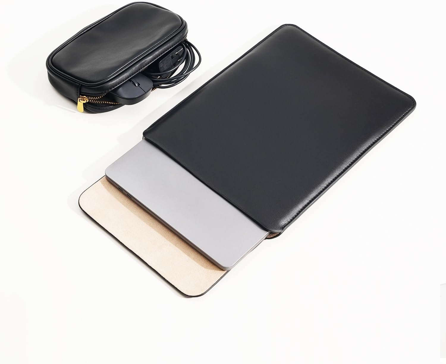 PU Leather Padded Laptop Sleeve 16Inch Compatible with MacBook Pro 16 M3 A2991, 15Inch Laptop Bag Compatible with MacBook Pro 15 with Charger Pouch Color Black