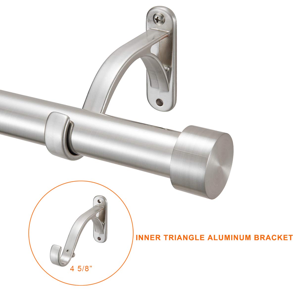 Mayrhyme 1-Inch Diameter Curtain Rod, Adjustable Rod Set with Premium Aluminum Brackets and Finials, Single Heavy-Duty Curtain Rods for Windows (Satin Nickel, 28-48