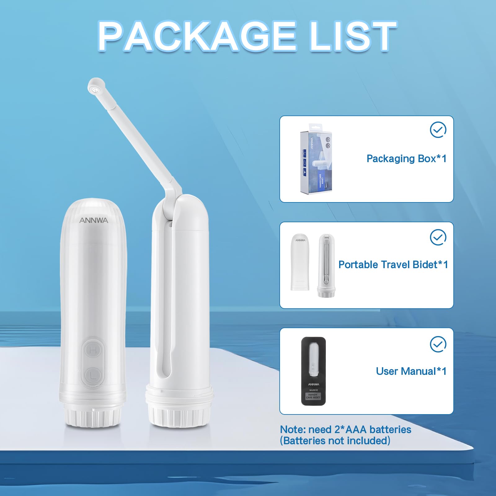 Bidé Portátil de Viaje IPX6 Impermeable, Botella Perineal Postparto con Boquilla 180° y 2 Modos de Presión, Bidet Portátil para Higiene Íntima y Hemorroides