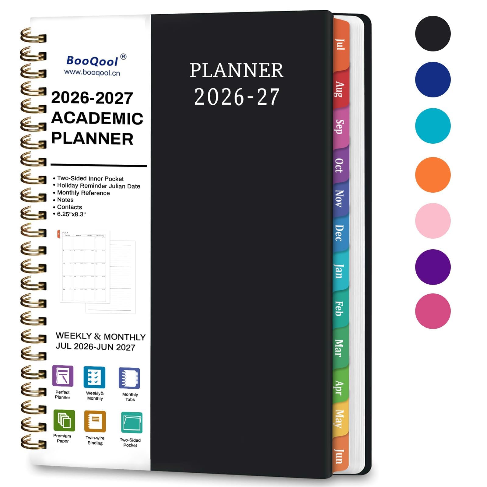 Terminkalender 2020 - Wöchentlich und monatlich Planer, Flexible Abdeckung, 12 monatliche Registerkarten, 21 Notizenseiten, Doppeldrahtbindung mit zweiseitiger Innentasche, 5"x 8"