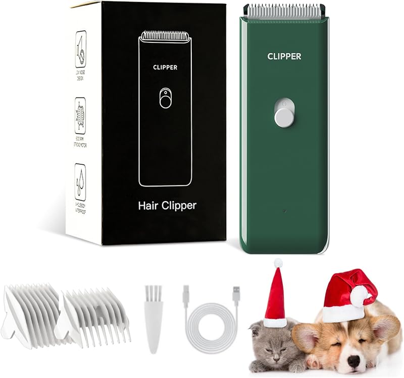 Cortapelos para mascotas profesional, resistente al agua, de bajo ruido, eléctrico, recargable por USB, herramientas de aseo sin dolor, recortador de pelo para perros pequeños y medianos, gatos AP005 verde