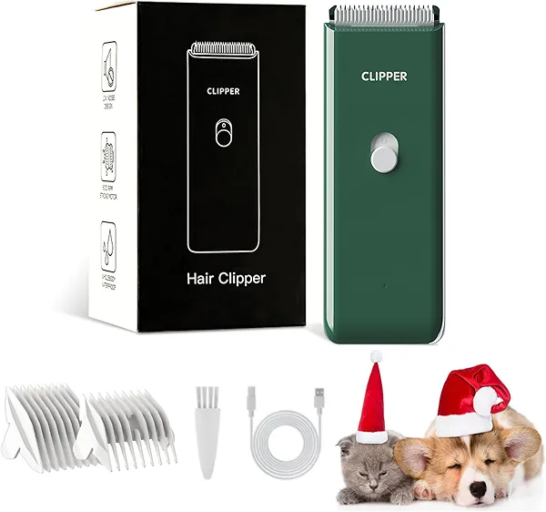 Founouly Professional Household Waterproof Low Noise Pet Hair Clippers Electric USB Rechargeable Painless Grooming Tools Hair Grooming Trimmer for Small Medium Dog Cat AP005 Green