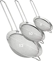 Kit com 3 Peneiras de Cozinha Inox com Alça – Tamanhos 8cm, 10cm e 12cm – Para Coar, Peneirar e Lavar Alimentos com Facilidade - Premium