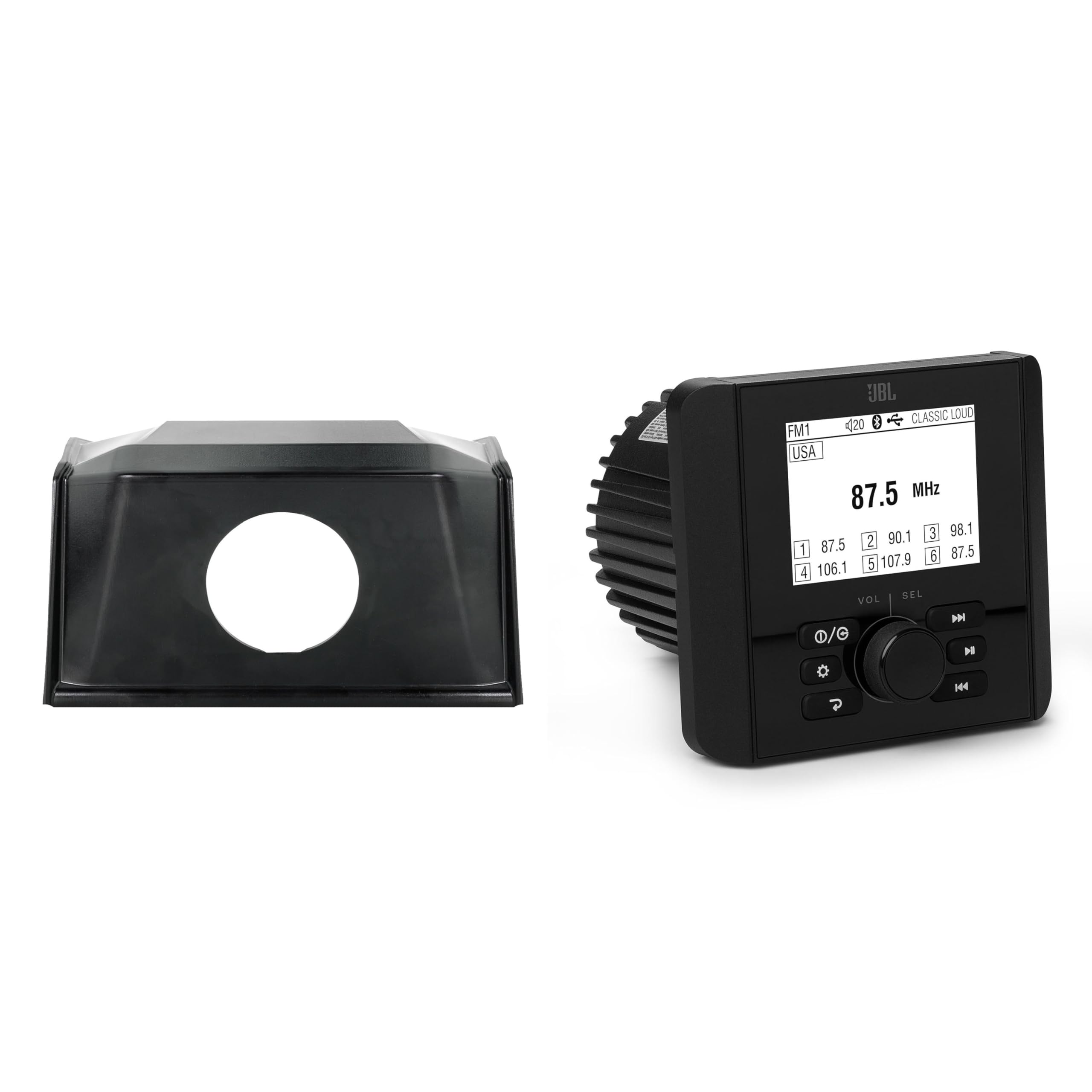 JBL JAM3000 Gauge-Mount Marine Receiver with AM/FM, High Power Output, Bluetooth with SPXRZRDASH2 Polaris RZR 2019+ 3” Aftermarket Multimedia Dash Kit
