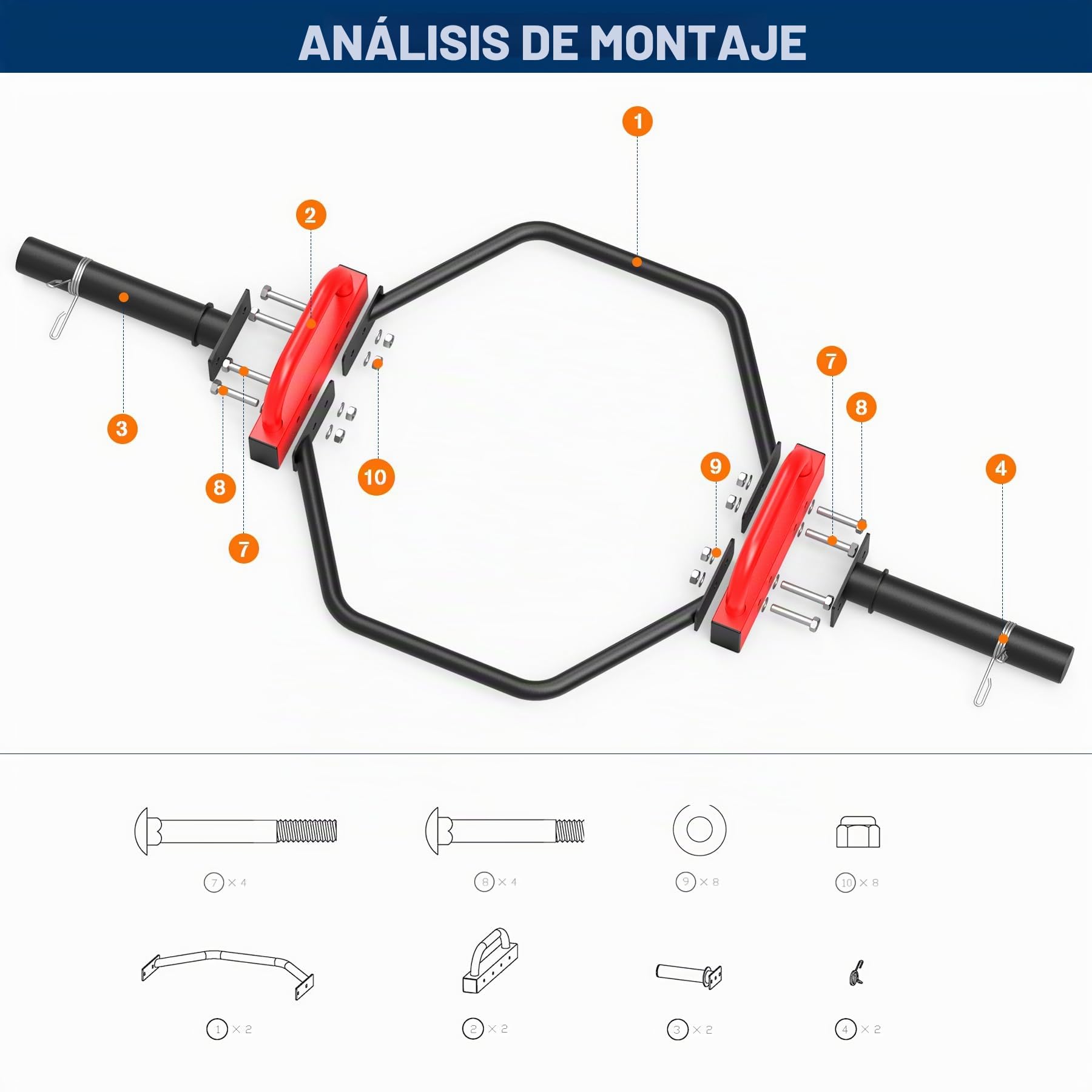 JX FITNESS Barra de trampa olímpica de 2 pulgadas, barra hexagonal de sentadillas de peso muerto, barras de levantamiento de pesas de 48.5 pulgadas para sentadillas, flexiones, ejercicios de hombro