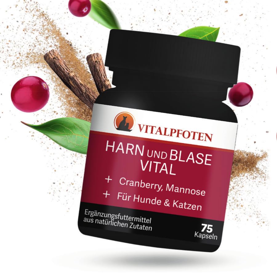 Vitalpfoten 75 Harn und Blase Vital Kapseln für Hunde & Katzen mit Cranberry, Mannose und Brennnessel, pflanzliche Hausmittel - Rezeptur für die Blase und Harnwege