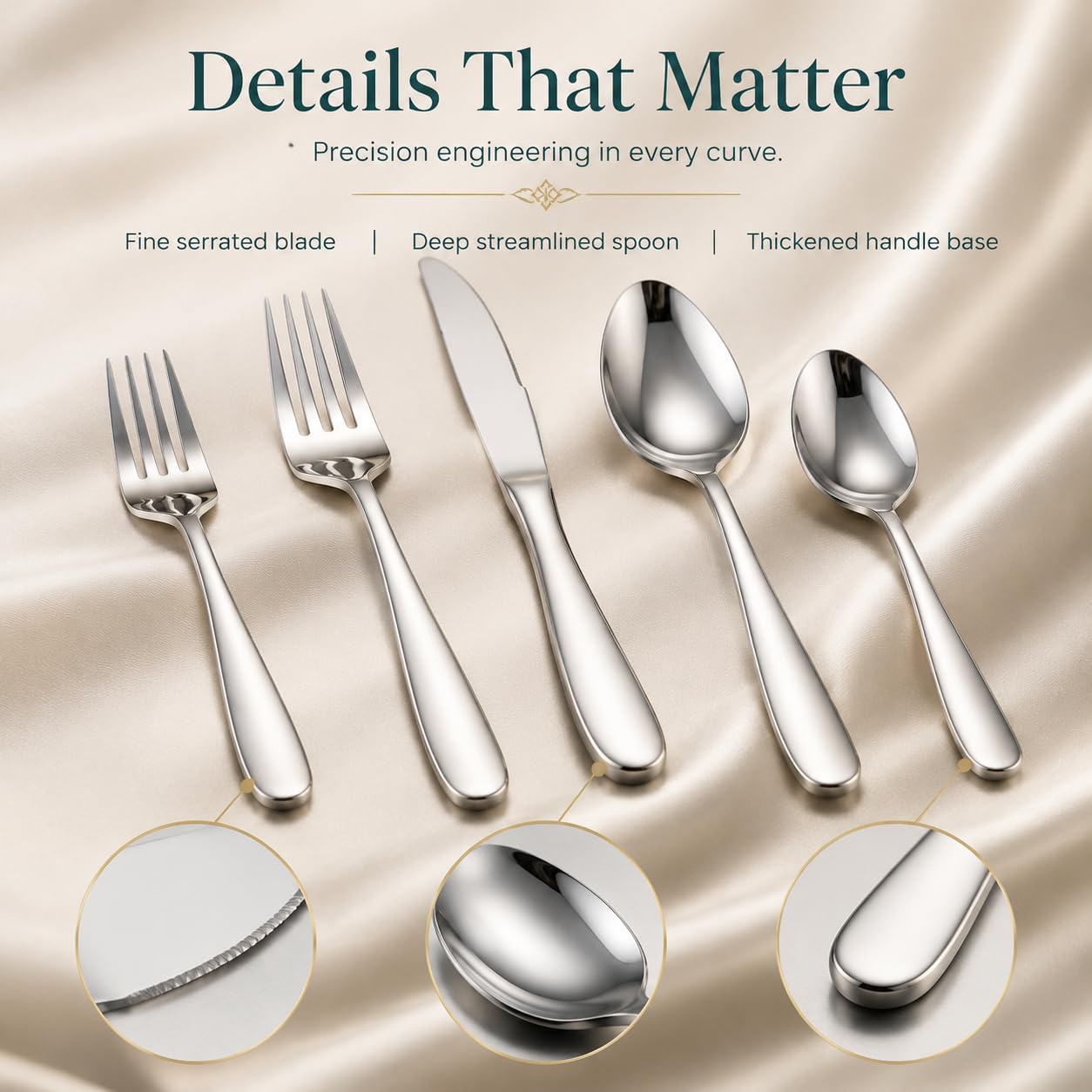 HaWare Besteck-Set für 4/8/12 Besteck, strapazierfähig, Edelstahl, Besteck-Set (NEW) Heavy 40 Pieces for 8-Raindrop Edge silber