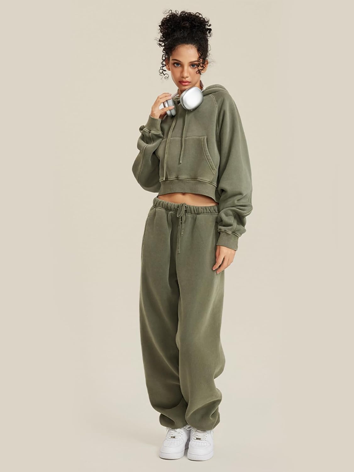 Gihuo Women's Cropped Hoodie Acid Wash Fleece Lined Oversized Short Pullover Sweatshirt - Image 7