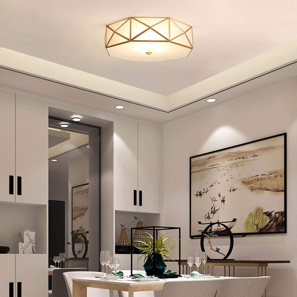 Plafonnier LED en cuivre et verre doré 42cm 4 lumières design moderne pour salon