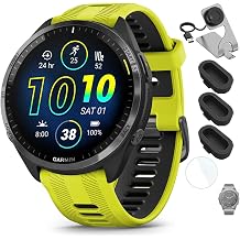 Garmin 010-02809-02 Forerunner 965 Running Smartwatch Amp Yellow and Black Bundle with Deco Essentials Charging Dock, Silicone Dust Cover 3 Pack and 1.4 Inch Screen Protector