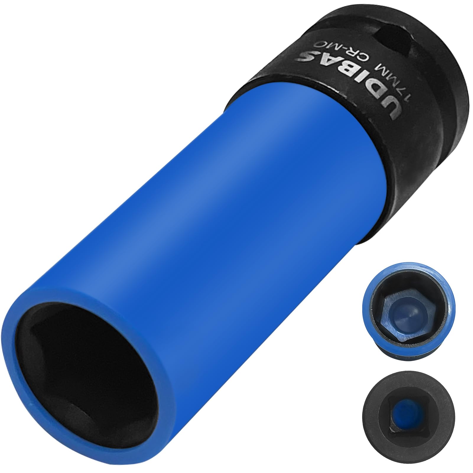 17mm 1/2-Inch Drive Impact Lug Nut Socket,Deep,Metric,with Protective Sleeves and High-Strength,Non-Marring CR-MO Material