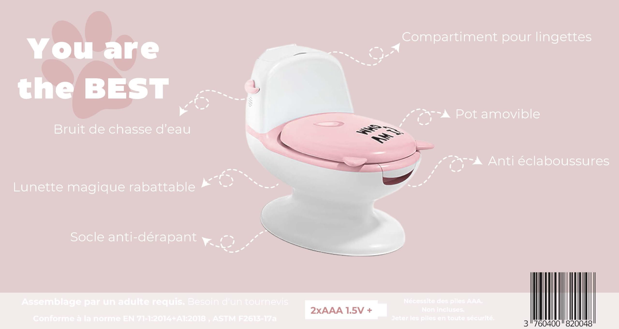 Pot bébé toilette Chat | Vrai bruit de chasse d'eau | Apprentissage proprété | Toilette enfant | Animaux (Rose)