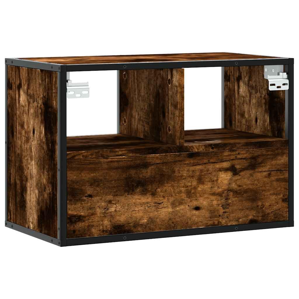 Mobile TV sospeso, effetto rovere affumicato, 60 x 31 x 39,5 cm, credenza sospesa in legno e metallo, mobile TV moderno per soggiorno, design industriale
