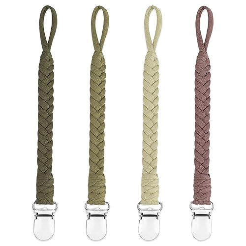 Miniatura 13 de 4 clips para chupete, clips para chupete para niños y niñas bebés, clips trenzados 100% hechos a mano, se adaptan a todos los chupetes (gris,
