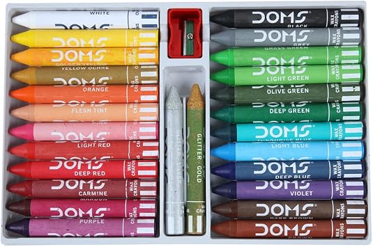 Doms 24 Shades Jumbo Wax Crayons | Smooth & Even Shading | Bright & Playful Colors | Free One Sharpner, Gold & Silver Crayon Inside | Non-Toxic & Safe for Childrens | Pack of 1