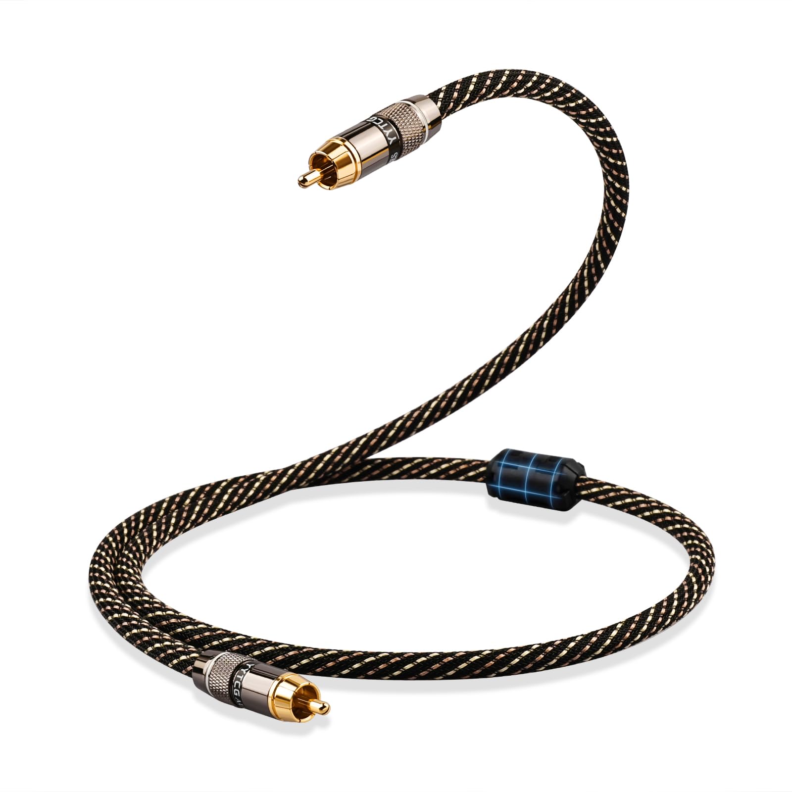 Audiophile - Cables RCA de audio HiFi RCA macho a macho, 12 AWG, núcleo OFC 4N, conectores chapados en oro, con trenzado de nailon, cable de audio coaxial digital, compatible con amplificador