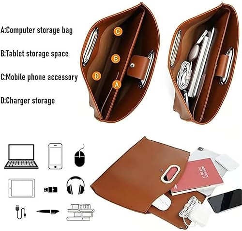 Miniatura 6 de Literalous the - Juego de 2 piezas sofisticado de cuero impermeable para laptop y bolso de mano, juego de 2 piezas para laptop