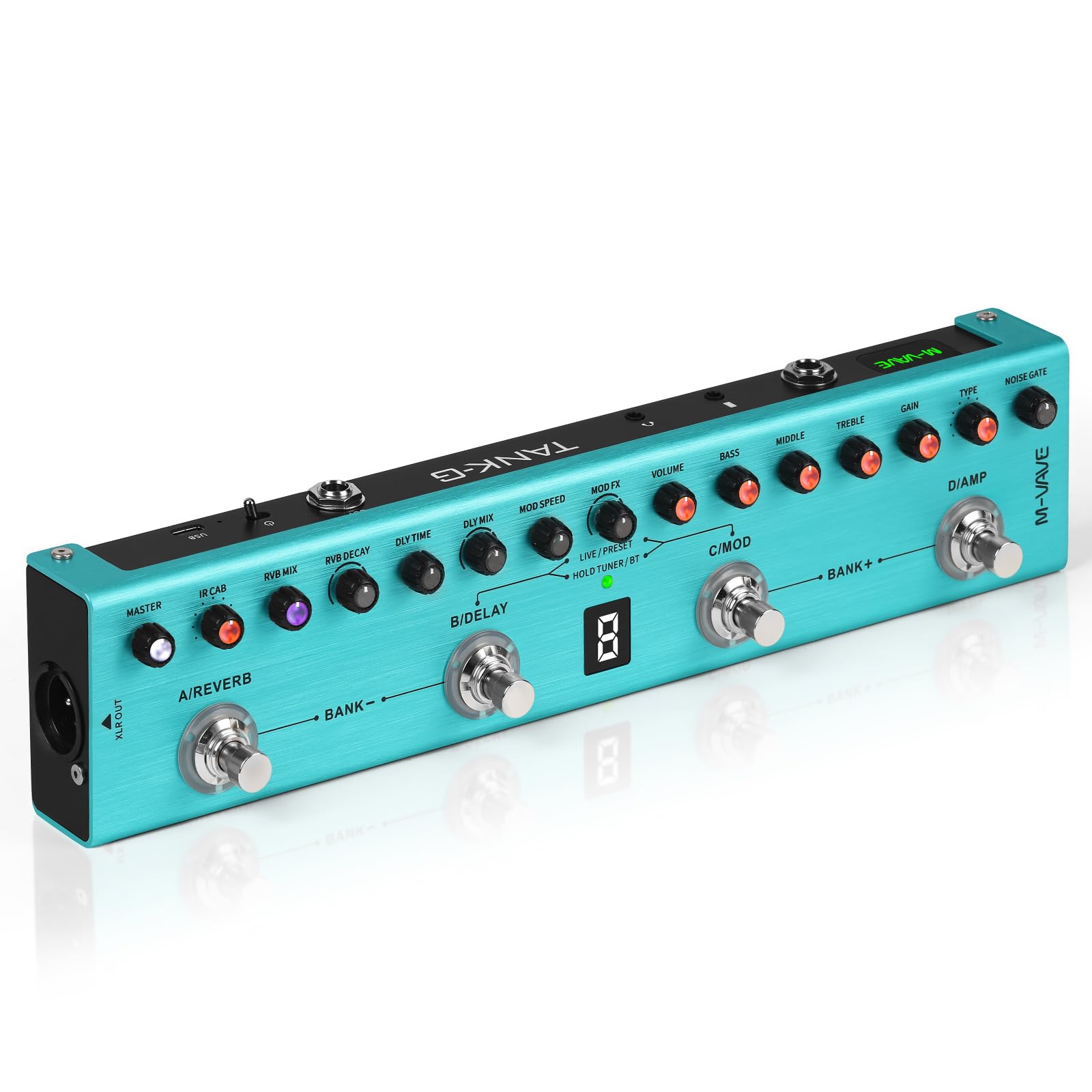 Multi Effects Guitar Pedal,Built-in 3000mAh Rechargeable Battery Electric Guitar Efector with LCD Screen,36 Editable Presets,Chorus,Delay,Reverb,Amp,MOD,IR CAB,Recording,Tuner,BT connection.