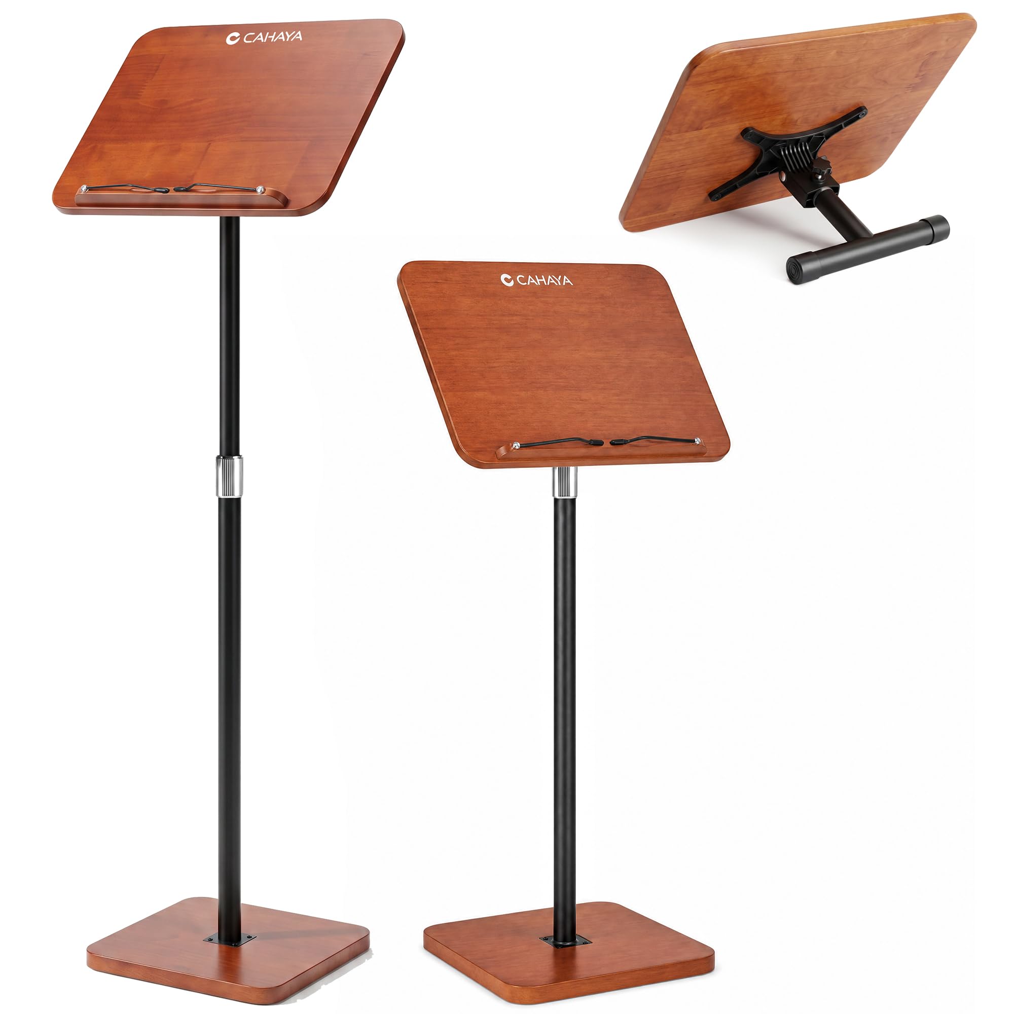 CAHAYA 【Notenständer für Notenblätter】Dual-Use Floor & Desktop Holzplatte Notenständer Höhenverstellung 95cm-130cm Massivholzboden Leseständer für Dickes Notenbuch, Lehrbuch, Kochbücher, Projektor