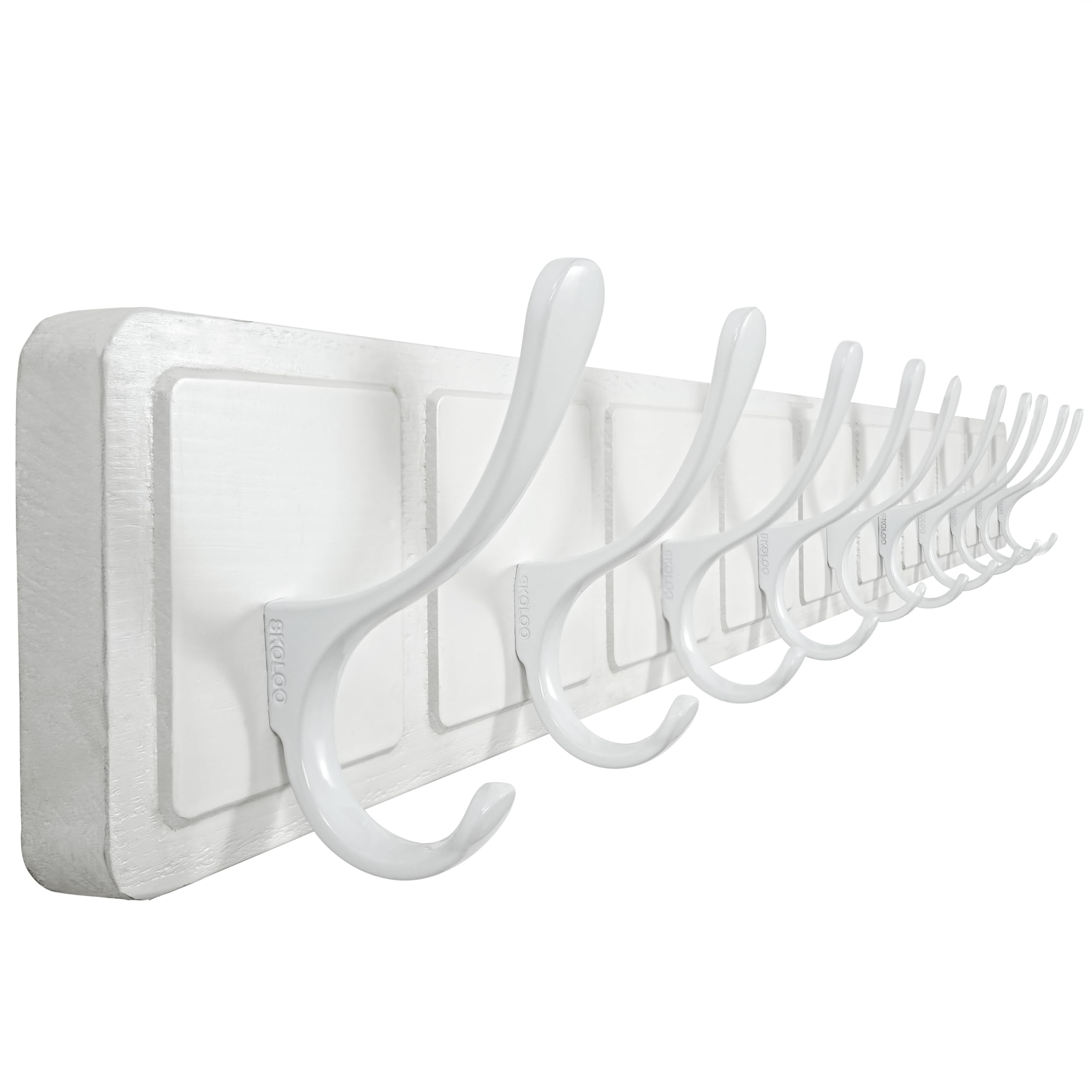 SKOLOO Scandi - Perchero de madera tallada con 10 ganchos para colgar ropa, sombreros, bufandas, color blanco