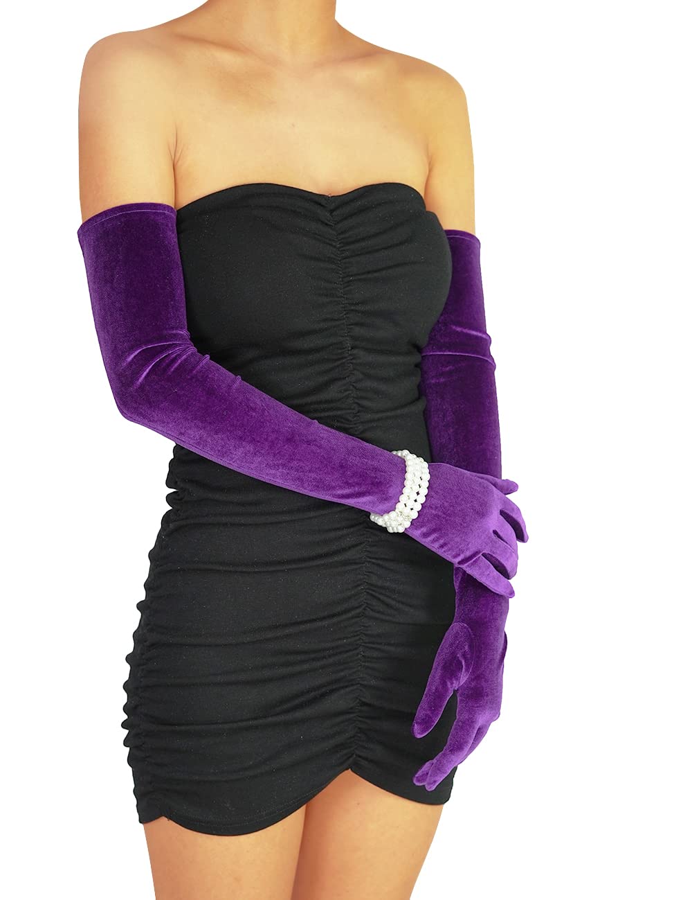 XXDingbs Women's 24 Inches Long Velvet Gloves for Wedding Opera Dinner Party 20s Gloves Elbow Length Glove: Purple