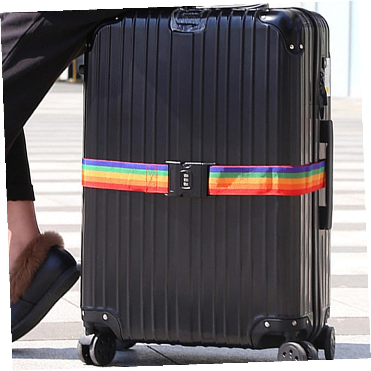 4 Correas de Equipaje Ajustables Arcoíris Hebilla, Ligeras y Fáciles de Cambiar, Ideales para Viajes y Salidas, Paquete de 4 Piezas de Polipropileno