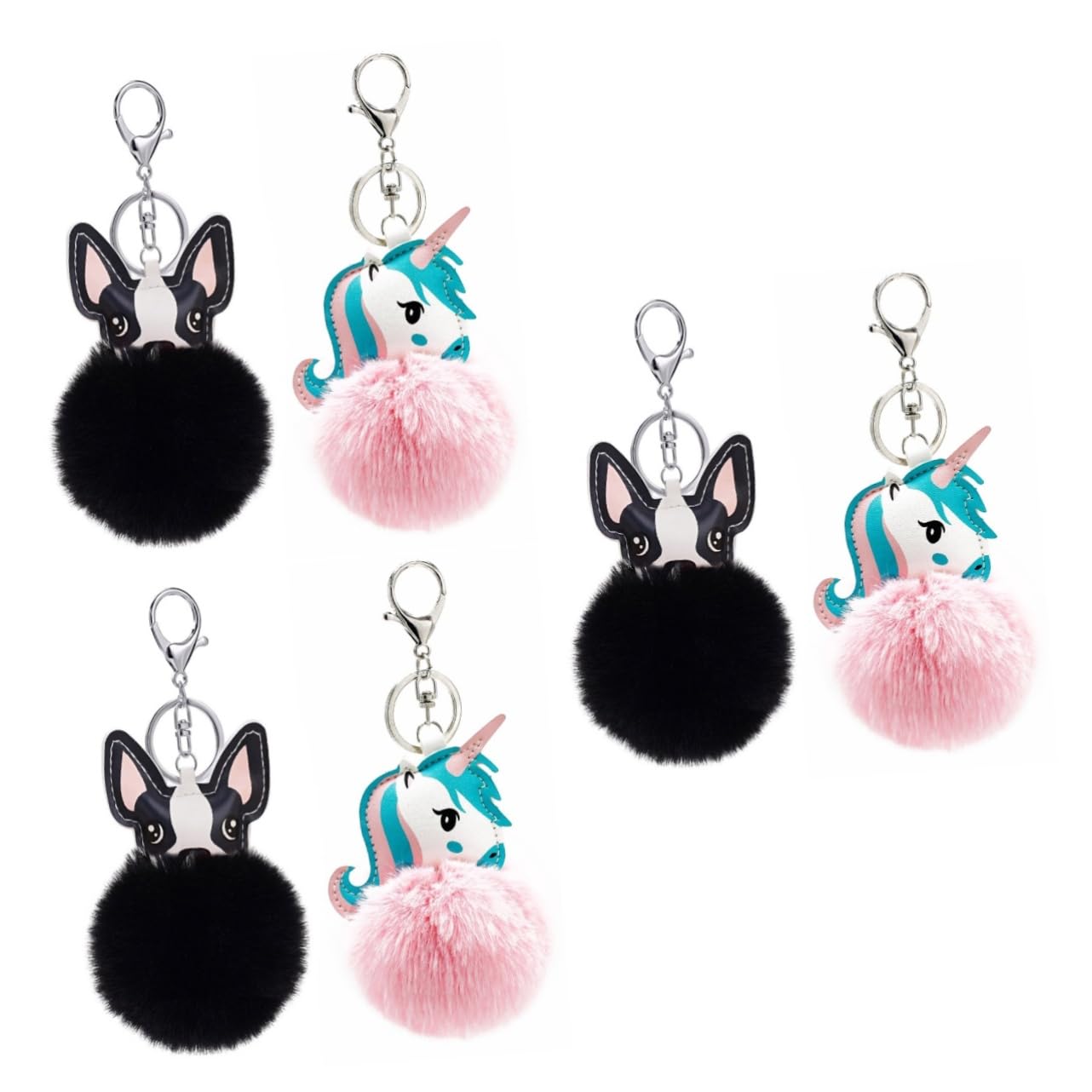 VALICLUD 6piezas Colgantes De Pelo Pom Pom Para Llaveros Decoración De Mochilas y Bolsos Perro y Unicornio