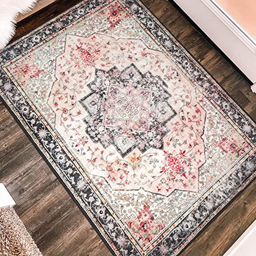 Yesrug Small Rug 2X3 Pink Boho Rug For Entryway Hallway Bathroom Kitchen Vintage Throw Rug Low Pile Non Slip Washable Floor Carpet #TOP4
